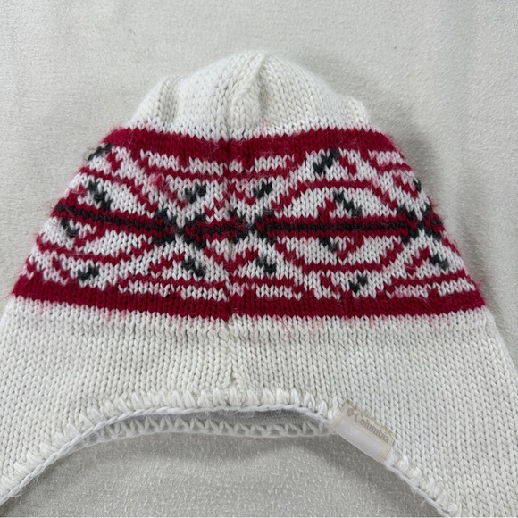 Columbia Convert Women Flap Cap Snow Beanie One Size White Red Black - Picture 4 of 8